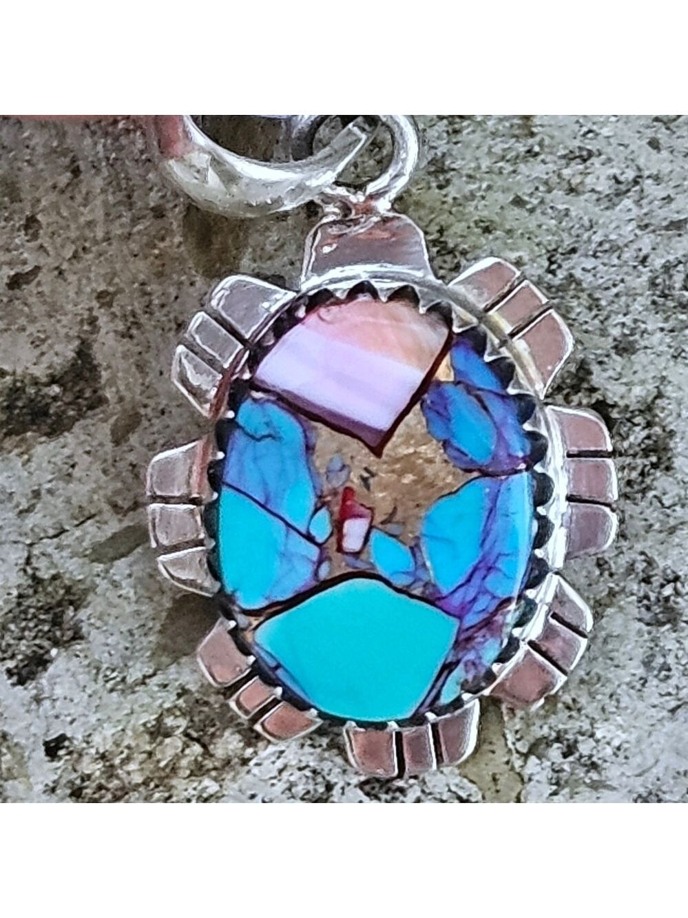 Sterling Silver Spiny Oyster Turquoise Pendant Necklace - Picture 5 of 7